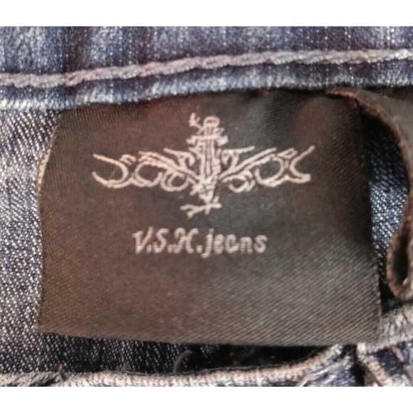 V.S.H. Women's Dark Wash Distressed Beaded Low Rise Bootcut Jeans Size 8 - Picture 8 of 8